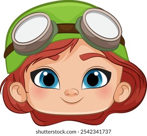 Smiling girl wearing green hat and goggles