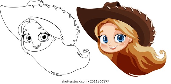 Smiling girl wearing a large cowboy hat