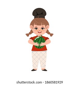 Smiling Girl Wearing Toque Holding Watermelon Fruit Vector Illustration