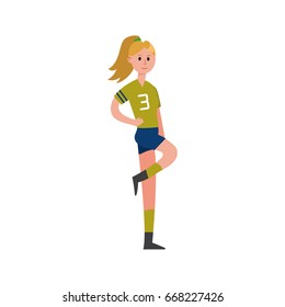 Smiling girl wearing uniform with number three print cartoon character, sport team support vector Illustration