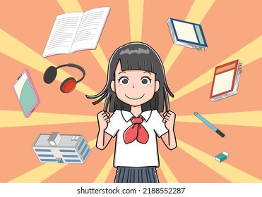 A smiling girl who studies hard