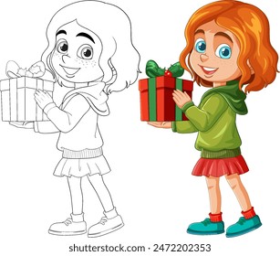 Smiling girl with a wrapped present