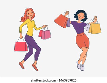 Smiling girls with shopping bags