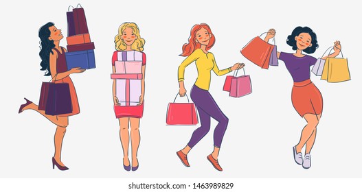Smiling girls with shopping bags