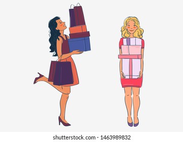 Smiling girls with shopping bags