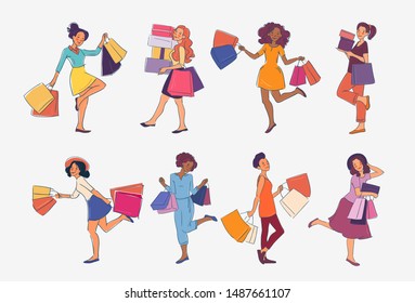 Smiling girls with shopping bags