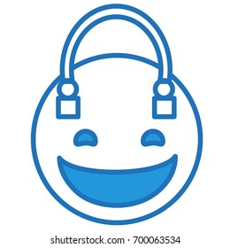 smiling glamour woman purse or bag, simplistic facial expression vector illustration, simple hand drawn circle shaped emoticon, funny cartoon character, eps 10