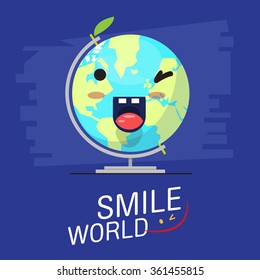 Smiling globe (Earth) with typographic for header design. character design - vector illustration