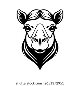 A smiling glyph icon of camel mascot face
