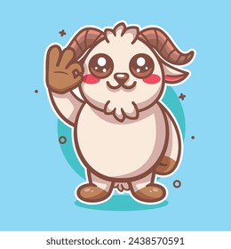 smiling goat animal character mascot with ok sign hand gesture isolated cartoon