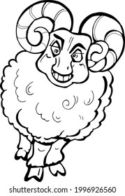 Smiling goat. Children Coloring Book Pages. Vector cartoon illustration isolated on white background.  Black and white