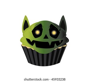 Smiling goblin cupcake - vector version