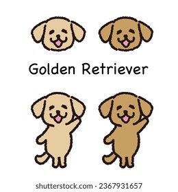 Smiling golden retriever face and whole body set.