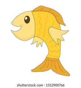 Smiling Goldfish Cartoon Character Vector Illustration Isolated in White Background