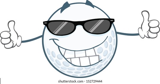 Smiling Golf Ball With Sunglasses Giving A Thumb Up