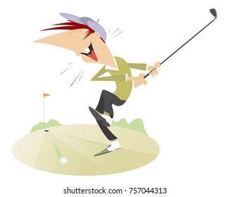 Smiling golfer aiming to do a good kick vector illustration