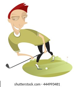 Smiling golfer makes a good shot