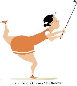 Smiling golfer woman on the golf course illustration. Cartoon happy golfer woman have done a good kick isolated on white
