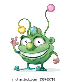 Smiling good-natured green monster waving hand