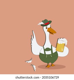 
Smiling goose in a man's suit. Oktoberfest for men is a traditional German Bavarian beer festival. 