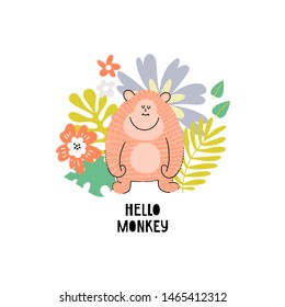 Smiling gorilla and text illustration
