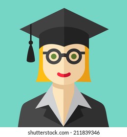 Smiling graduate student flat icon