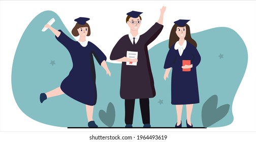Smiling graduate students. Vector illustration for sites, invitations, etc