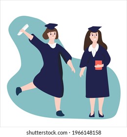 Smiling graduate students. Vector illustration for sites, invitations, etc