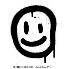 smiling graffiti icon sprayed in black over white.