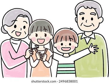 Smiling grandchild and grandparents icon illustration