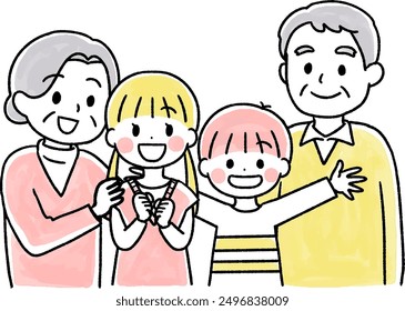 Smiling grandchild and grandparents icon illustration