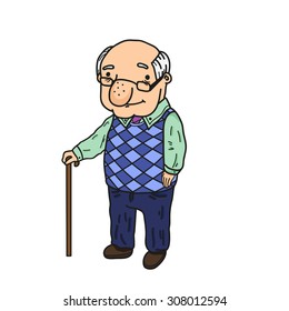 smiling grandfather with a cane