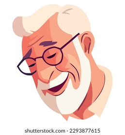 Smiling grandfather with eyeglasses and beard over white