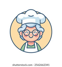 Smiling Grandma Chef Mascot Cartoon Illustration Featuring Glasses and Chef Hat