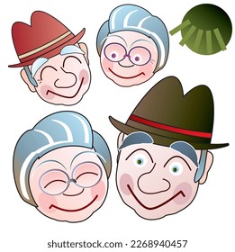 Smiling grandpa wearing a hat and a silver-haired grandma getting along well.
