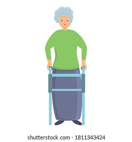 Smiling granny with walker icon. Cartoon of smiling granny with walker vector icon for web design isolated on white background