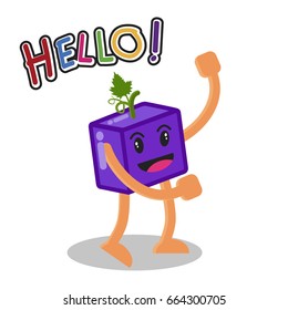 Smiling Grape Fruit Cartoon Mascot Character, Fruit happy Isolated On White Background With Text Hello, Vector Illustration.