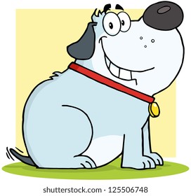 Smiling Gray Fat Dog Cartoon Mascot Character