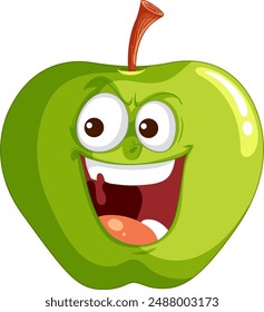 Smiling green apple with expressive eyes