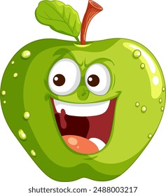 Smiling green apple with expressive eyes