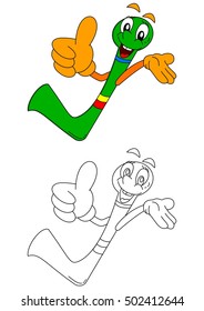Smiling green check mark with thumbs up as coloring books - vector