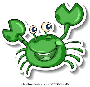 Smiling green crab cartoon sticker illustration