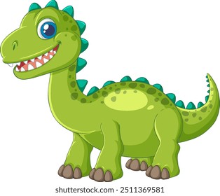 Dinosaurio verde sonriente con los ojos azules