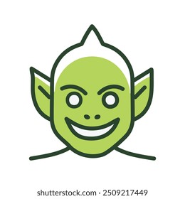 Smiling green elf cartoon illustration. Cheerful cartoon elf with pointed ears and mischievous smile, symbolizing joy and a playful personality.