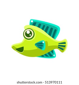 Smiling Green Fantastic Aquarium Tropical Fish Cartoon Character