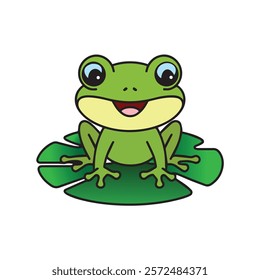 Smiling Green Frog Cartoon Illustration on White Background.