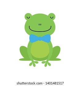 Smiling Green Frog Funny Character With Bow Tie Childish Cartoon Illustration