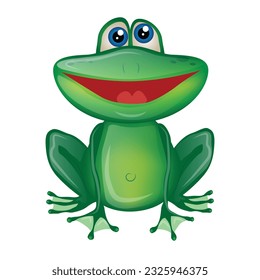 smiling green frogling sitting on his webbed legs