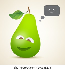 Smiling green pear. Vector illustration created using gradient meshes