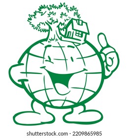 Smiling Green Planet Earth Vector Illustration. Planet Earth Cartoon Character
